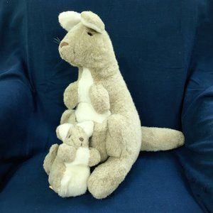 ALRESFORD vintage kangaroo plush - 16" gray mom & baby joey stuffed animals UK